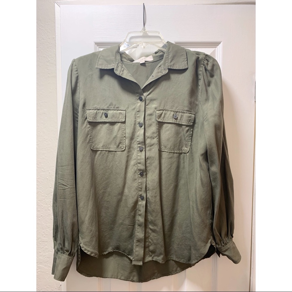 Loft Olive Green Button Up Top - Size M